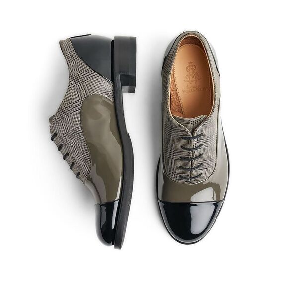 THE OFFICE OF ANGELA SCOTT Ms. Baker Khaki Glen Plaid Leather Women's Toe Cap Ox - Picture 2 of 10